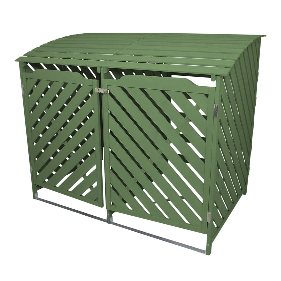 Forest Green Double Wheelie Bin Storage – Wooden Outdoor Bin Store for 2 Bins