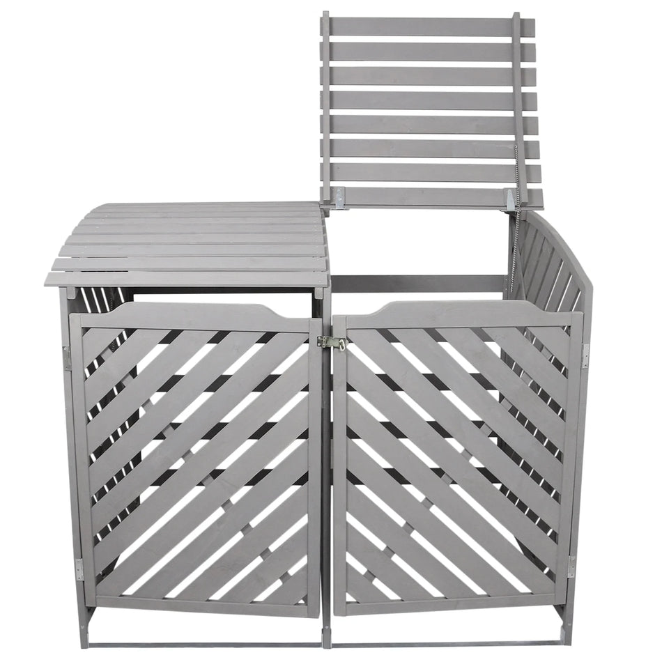 Grey Double Wheelie Bin Storage – Wooden Outdoor Bin Store for 2 Bins